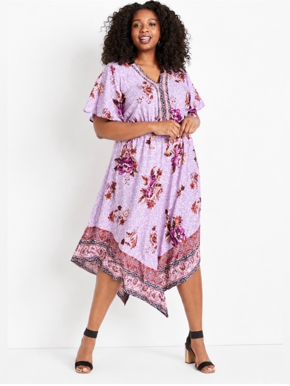 Maurices boho purple paisley midi dress, size L